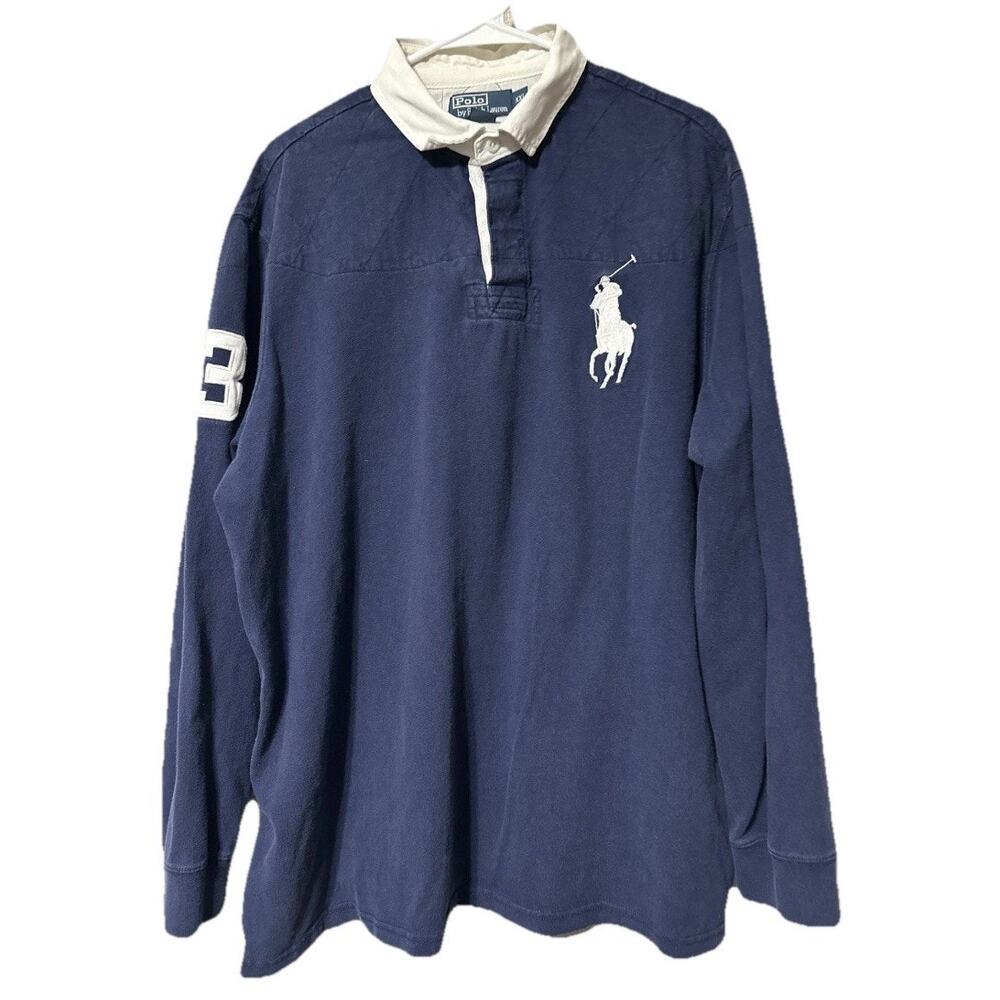 Vintage Polo Ralph Lauren Rugby Polo Shirt Mens Size XXL Blue Big Pony Faded